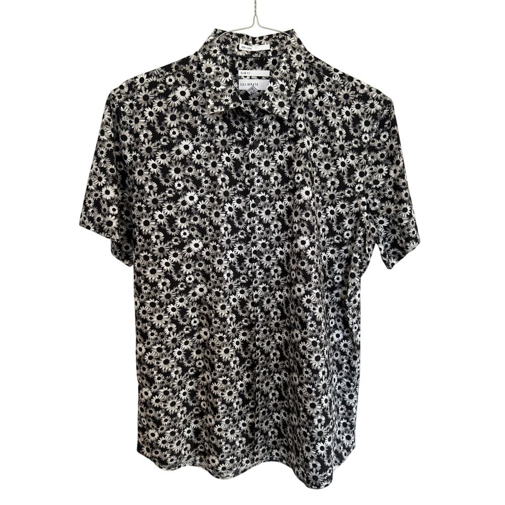 Black and White Floral Button Down Men XL